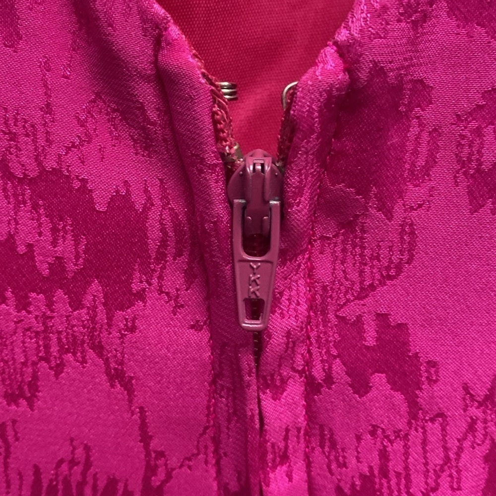 Vintage A.J. Bari 100% Silk Lined Fuchsia Pink Bow Tie Ruffle Dress Size 8 - Picture 9 of 15